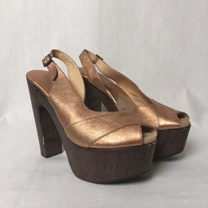 Michael Kors Rose Gold Wooden Platform Sling Back